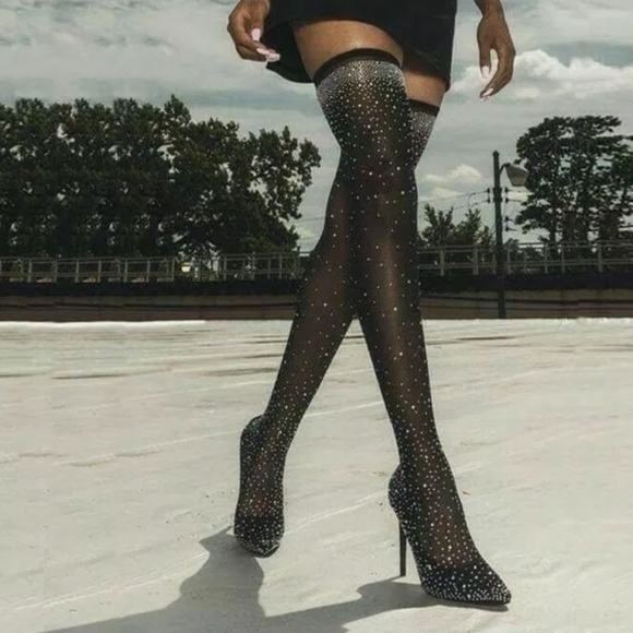 Women's Footwear Accessories Thigh High Boots Stretchable Fabric Typed Materials - Picture 2 of 9